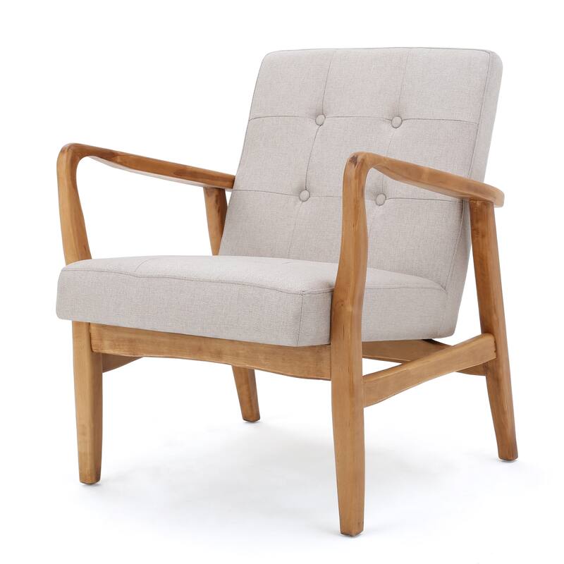 Beige Mid Century Modern 25.25" Button Tufted Club Chair with Wood Frame for Living Room