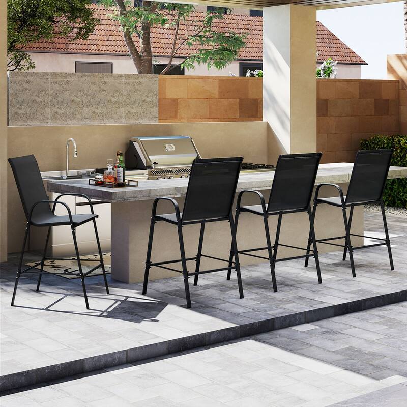 29" Outdoor Bar Stools Set 2 Fabric High Back Chairs with Metal Frame for Decks and Porches - 24.5" x 30" x 51"
