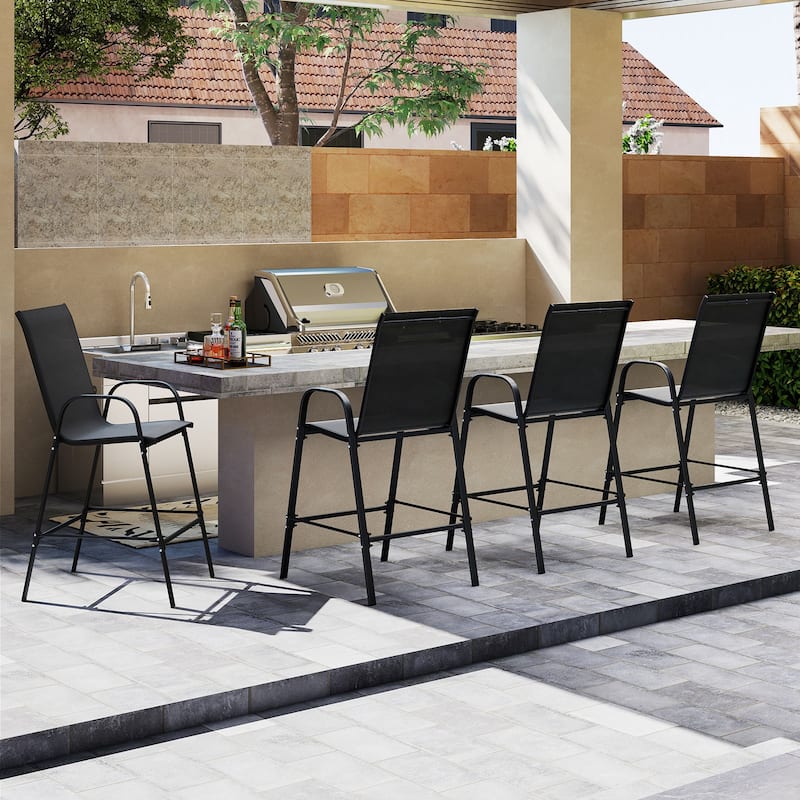Gymax 4PCS Outdoor Bar Stools 29'' Fabric Bar Height Stools w/