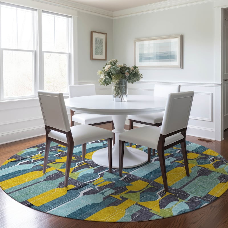Premium Washable Super Soft Wine and Cocktail Mayfield Rug - Blue - 8' x 8' - Round