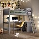 preview thumbnail 12 of 28, Twin Size Wooden Loft Bed with Ladder, Shelves and Desk, White
