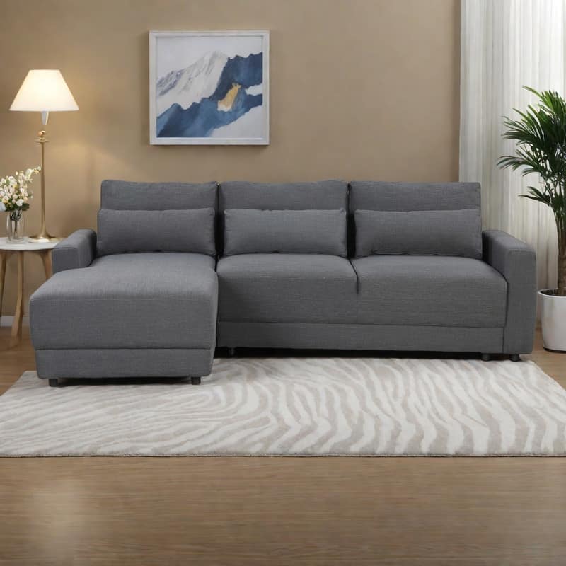 92.9" Linen L-Shaped Sectional Sofa with Removable Cushions and 3 Pillows - Gray
