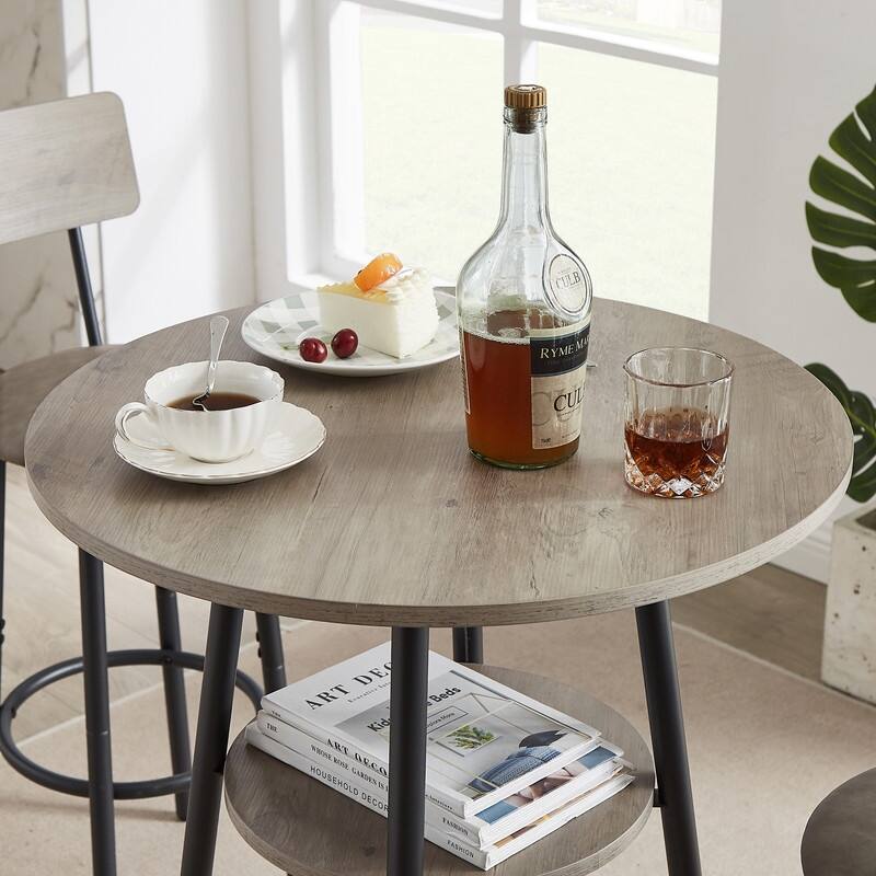 Bar Table Set with PU Upholstered Stools Kitchen Counter Height Chair