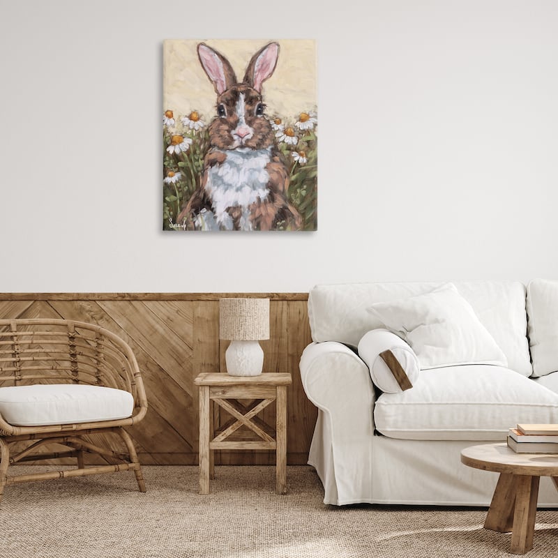 Stupell Rabbit Portrait with Daisies Canvas Wall Art Design By Sara G. Designs