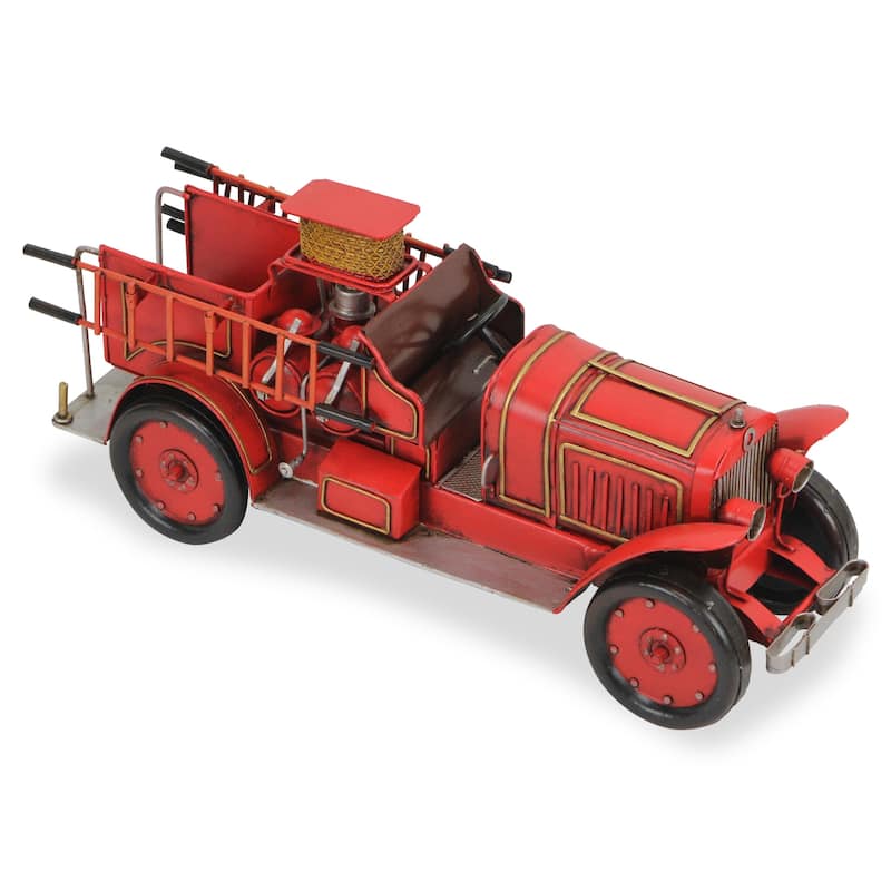 HomeRoots 7" Red and Gold Metal Hand Painted 1923 style fire truck Model Car - 15' X '6.5' X '4.5