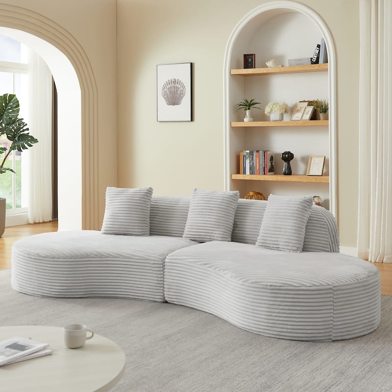 Corduroy Upholstered Curved Sectional Sofa Compressed Modular Couch