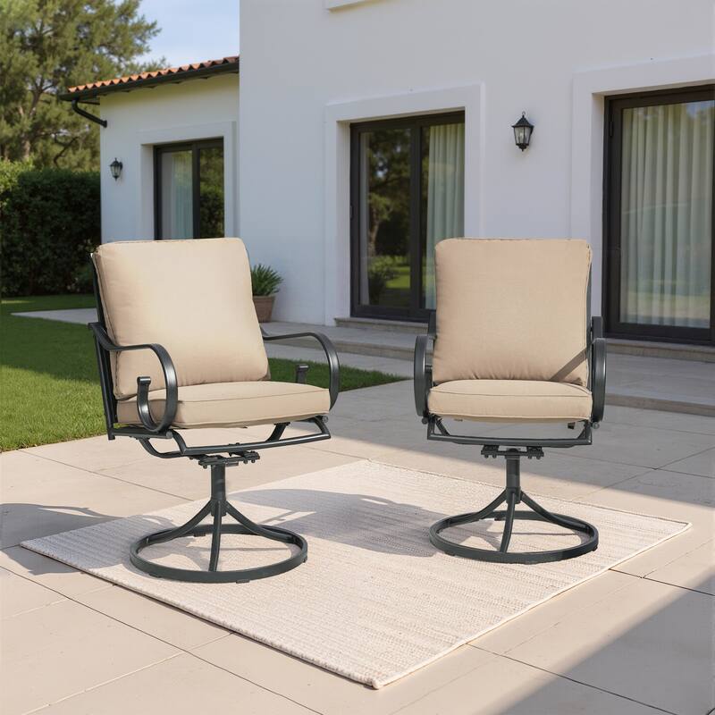EROMMY Patio Swivel Chairs Set of 2, 360° Rocking Outdoor Dining Chairs with Cushions and Metal Frame