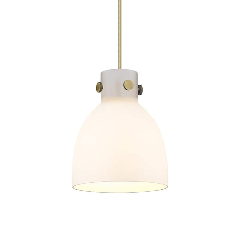 Innovations Lighting 410-1PS-10-8 Newton Bell Pendant Newton Bell 8" - Brushed Brass / Matte White