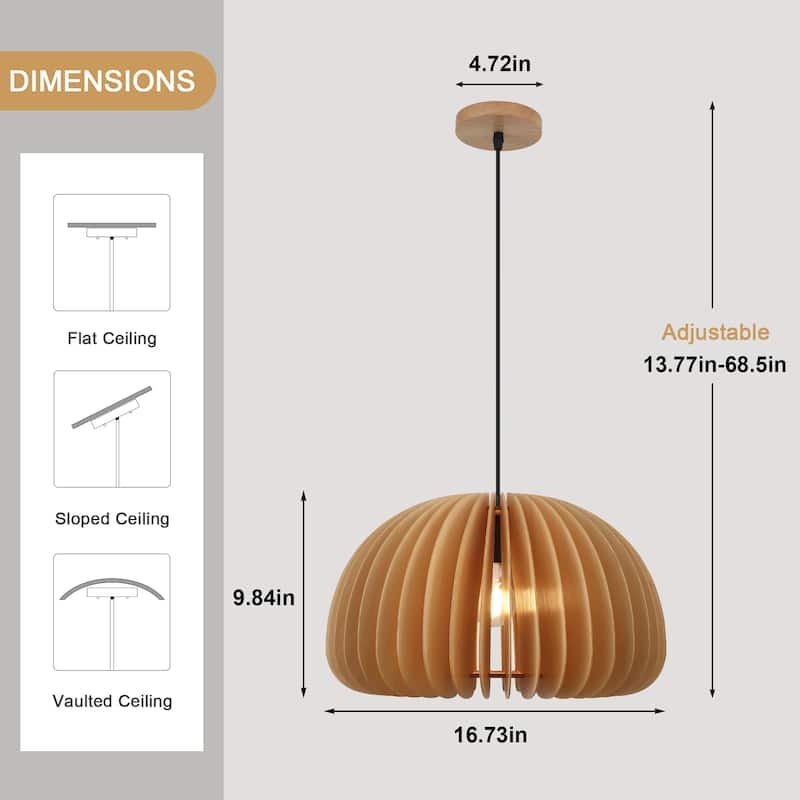 Single-light minimalist wooden pendant lamp with adjustable height