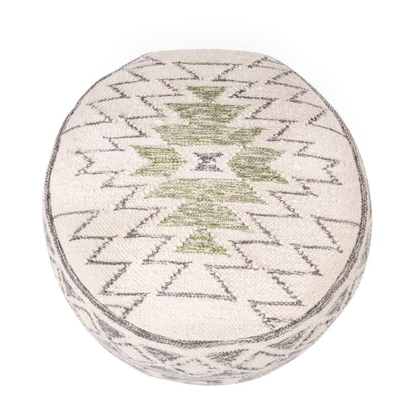 Round Wool Blend Kilim Pouf