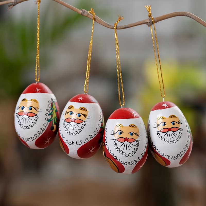 Novica Handmade Eggy Claus Wood Ornaments (Set Of 4)
