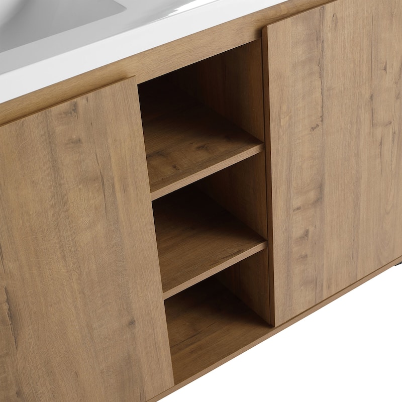 48 Inch Plywood Freestanding Bathroom Vanity Set in Imitative Oak with Integrated Double Resin Sink