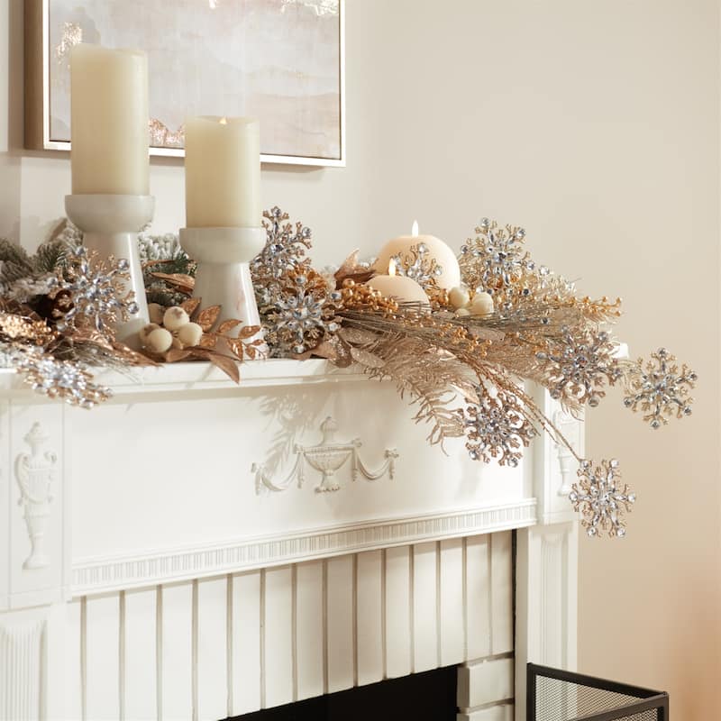 Jeweled Snowflake Artificial Christmas Spray - 32" - Gold and Clear - Set of 2