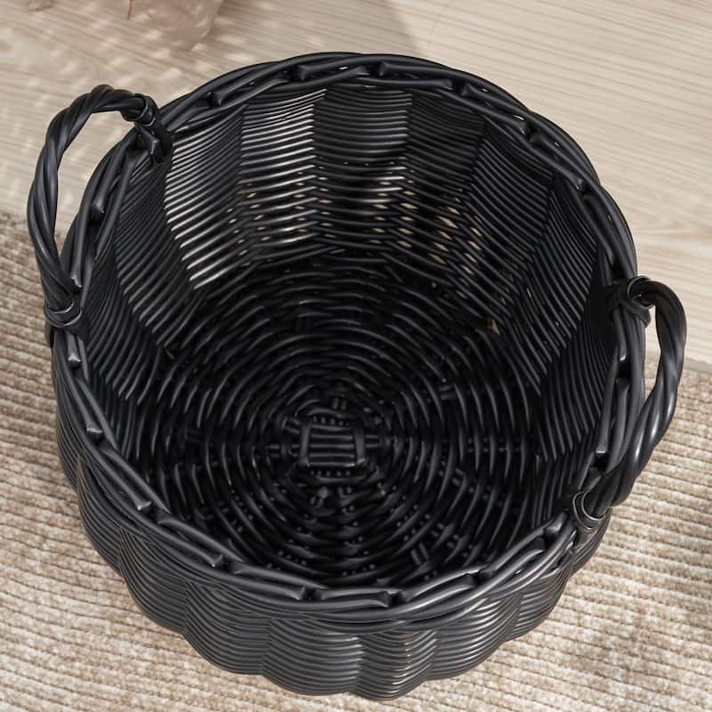 Lucius Round Resin Woven Wicker Basket with Handles - 13" x 13"