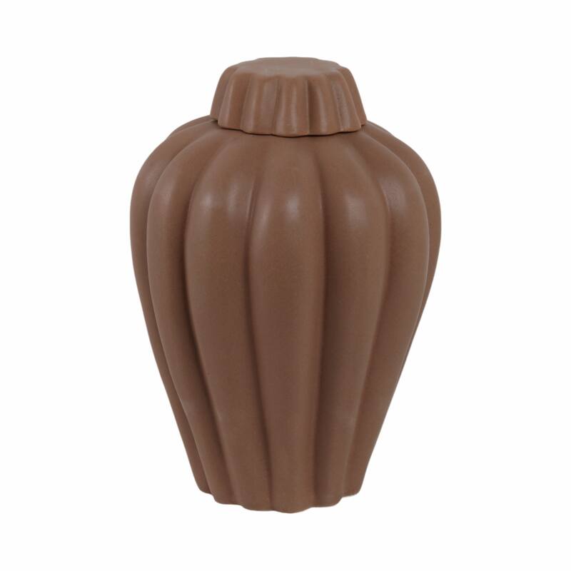 Stoneware Decorative Jar with Lid Fluted Sculpted Silhouette Style