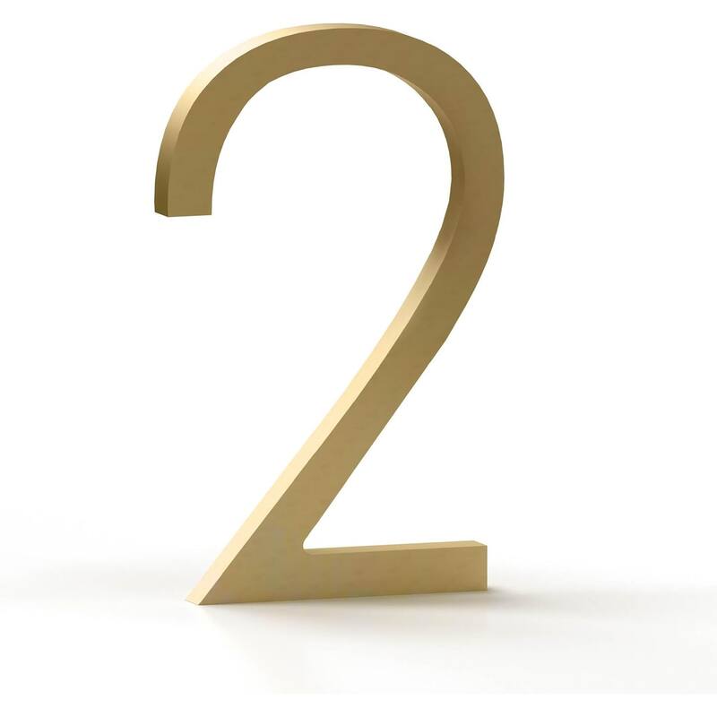 Mega Handles Modern Metal House Numbers | Heavy Duty Outdoor Address Digits | Easy to Install, Floating or Flush Mount Design - 2 - Satin Brass