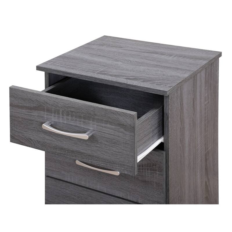 3 Drawer Gray Nightstand, 24 Inch Sleek Bedside Table with Compact Design and Ample Storage