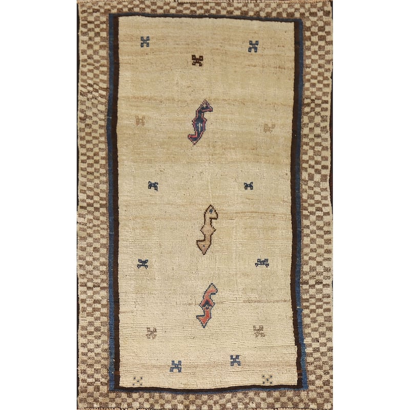 Natural Dye Gabbeh Persian Vintage Area Rug Handmade Wool Carpet - 3'3"x 5'5"