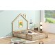 preview thumbnail 4 of 28, Full Size House Shaped Platform Bed with 12" Guardrail, Pine Wood Kids Bed Frame and Rustic Design for Bedroom, Natural Finish