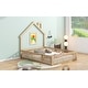 preview thumbnail 7 of 17, House-shaped Design Bed Full Size House Bed Rustic Country Floor Bed Wood Frame with Chimney, Fence Guardrail and Door