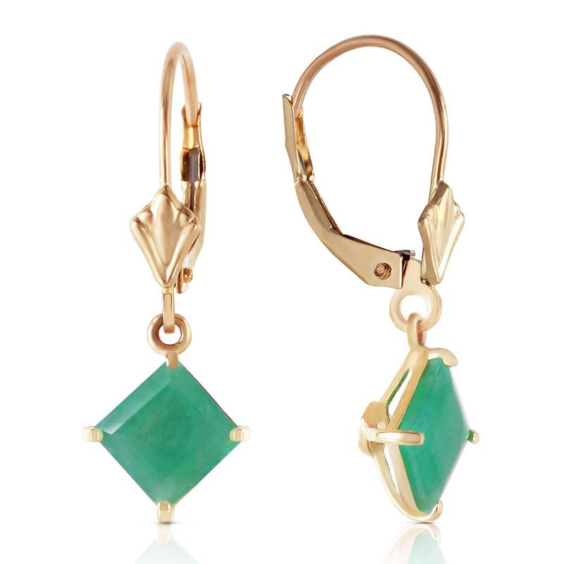 14K Solid Gold Leverback Earrings Emerald Jewelry Series Royal - Yellow