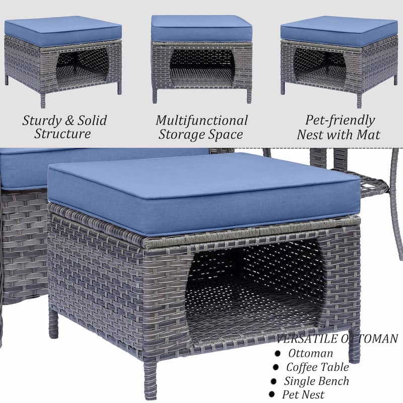 Outdoor Patio Cushioned Rattan Wicker Storage Ottomans (Set of 2)