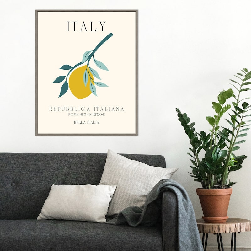 Italy Travel Poster Bella Italia by Chayan Lewis Framed Canvas Wall Art Print - Sylvie Greywash