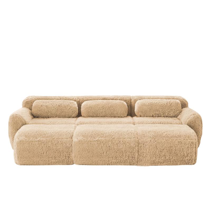 Sectional Sleeper Sofa Set, 3-Seater Modular Convertible Couch with 3 Ottomans, Boneless Sectional Sofa Bed