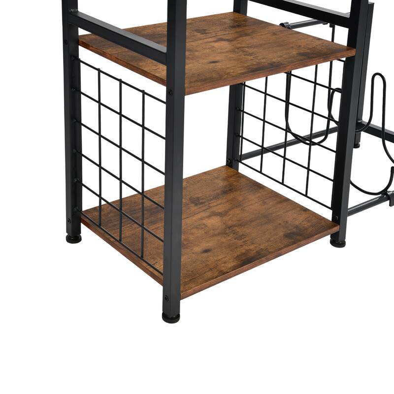 Homy Casa Record Player Stand with Media Shelves & Guitar Rack