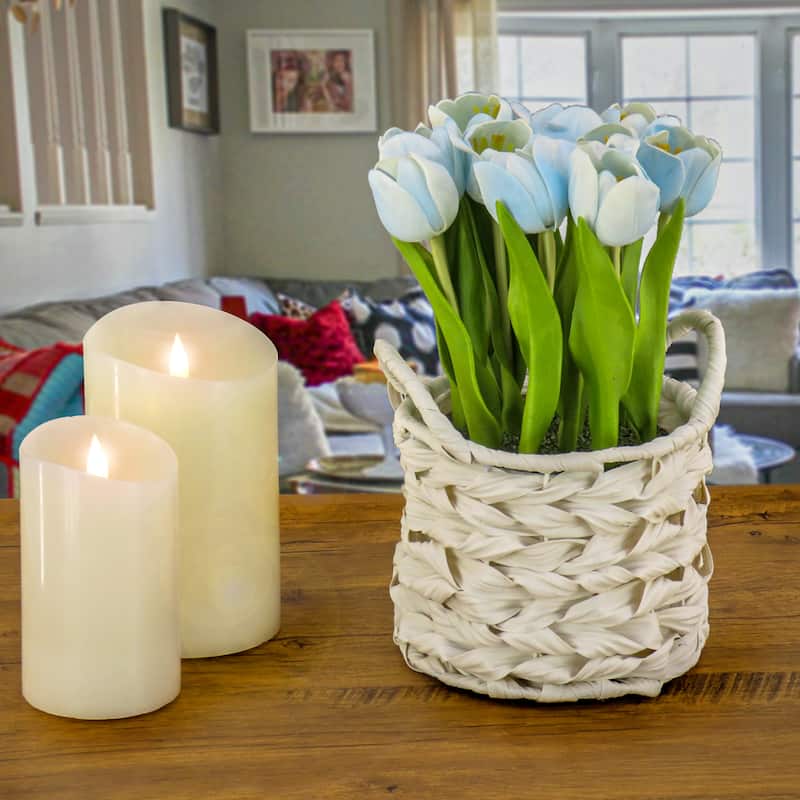 National Tree Company 10 in. Blue Tulip Bouquet in Metal Pot