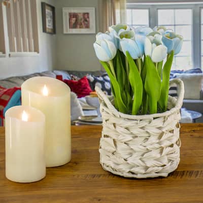 National Tree Company 10 in. Blue Tulip Bouquet in Metal Pot