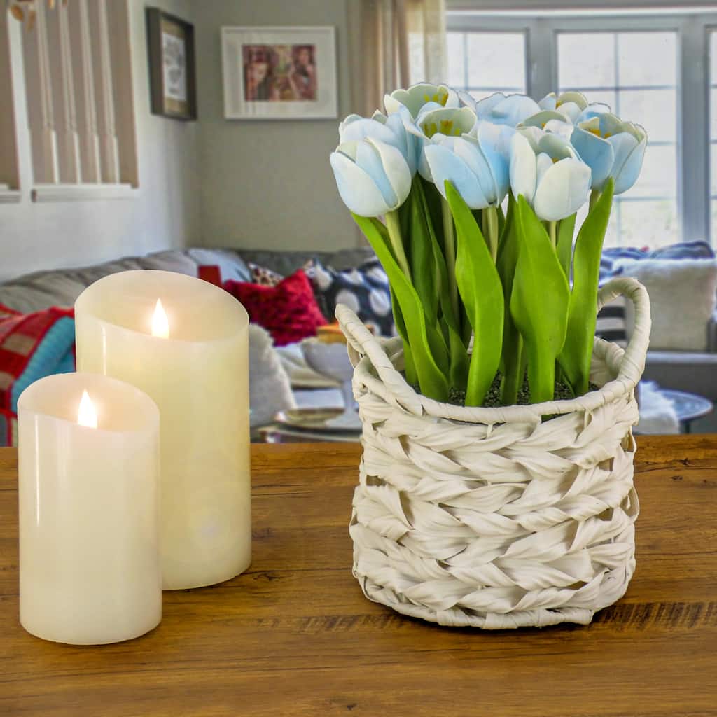 National Tree Company 10 in. Blue Tulip Bouquet in Metal Pot