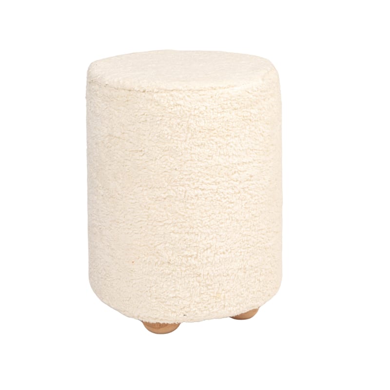 Round Cotton Sherpa Pouf with Pine Wood Feet