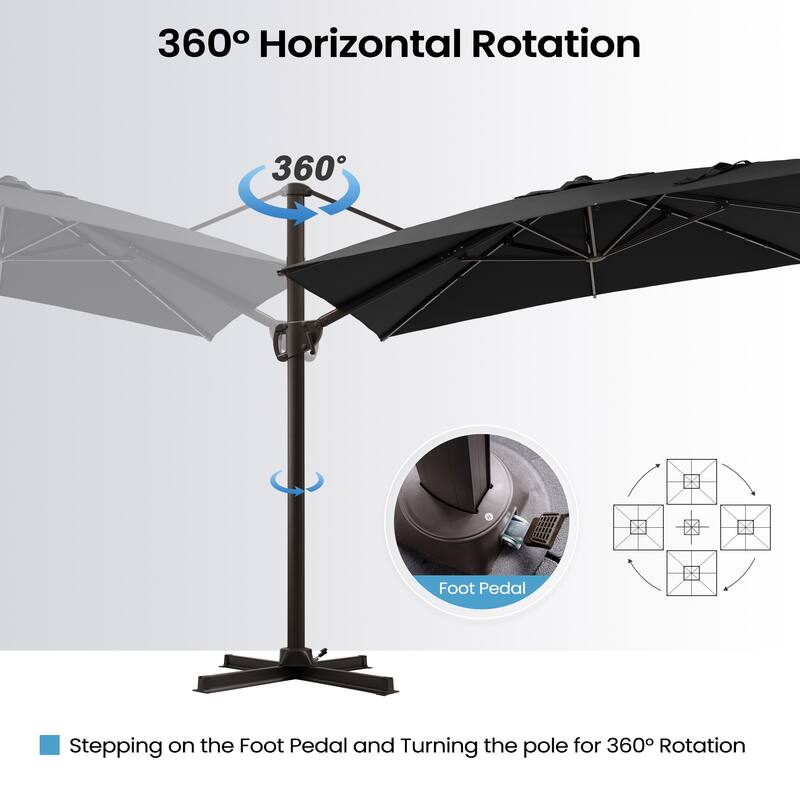 9 x 11 ft Patio Cantilever Offset Umbrella 360-degree Rotation with Base