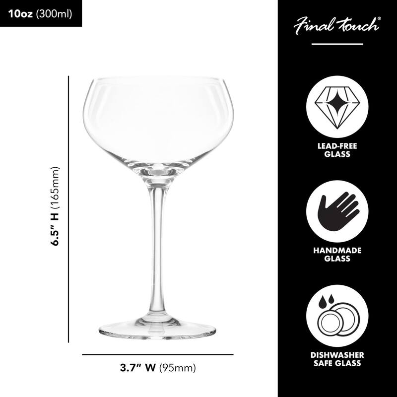 Final Touch Set of 2 Coupe Lead Free Crystal Glasses - 10 oz