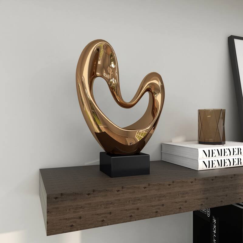 Polystone Abstract Heart Decorative Sculpture with Black Base - Silver, Copper - Roche River Decor