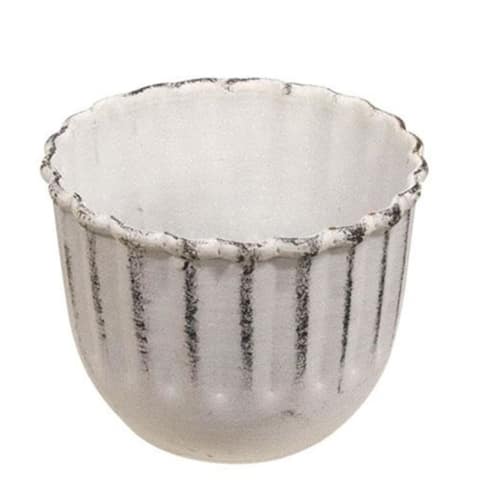 Whitewashed Metal Fluted Candle Cup - 2" high by 2.5" in diameter
