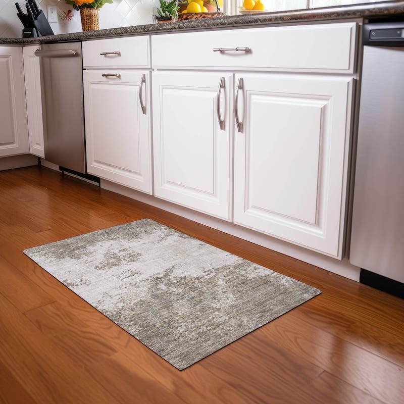 Machine Washable Indoor/ Outdoor Abstract Pixels Chantille Rug - Taupe - 1'8" x 2'6"
