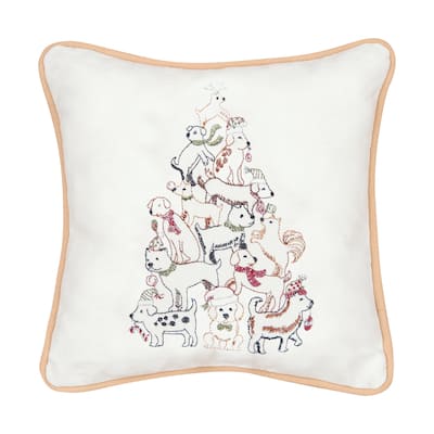 Christmas Puppy Tree Embroidered Decorative Accent Throw Pillow