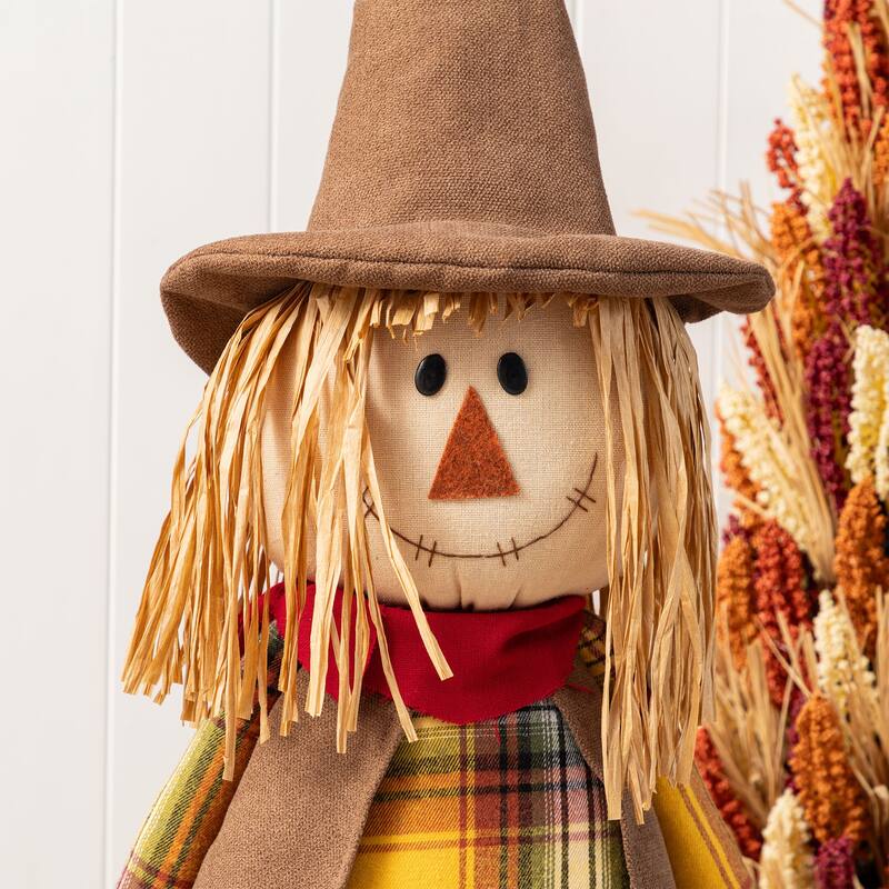 Glitzhome Fall Fabric Scarecrow Porch Decor With Telescoping Legs - 33~38"H