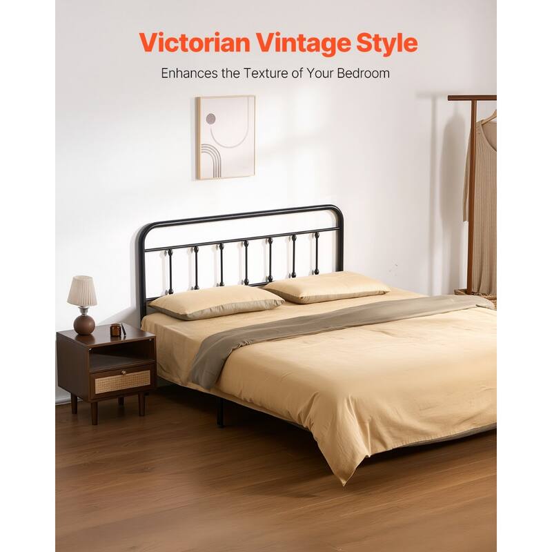 Black Metal Vintage Bed Frame Queen Size Headboard with Carbon Steel Construction