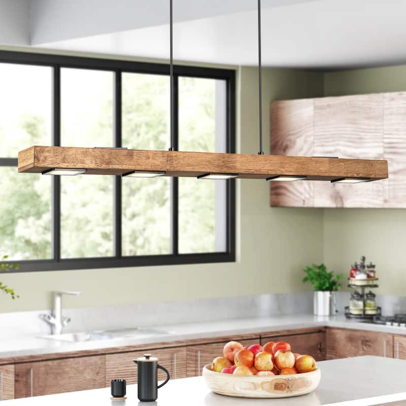 6/7/8-Light Modern Farmhouse Linear Wood LED Pendant Light for Kitchen Island