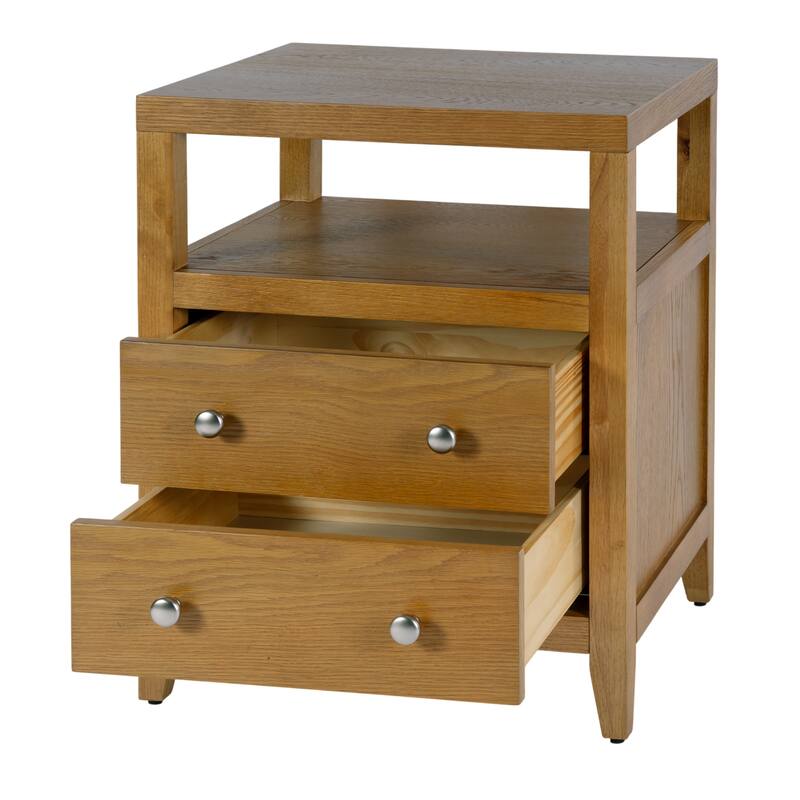 Dana 21 in. W Rectangular Wood 2 Drawer Narrow Nightstand with Top Open Shelf