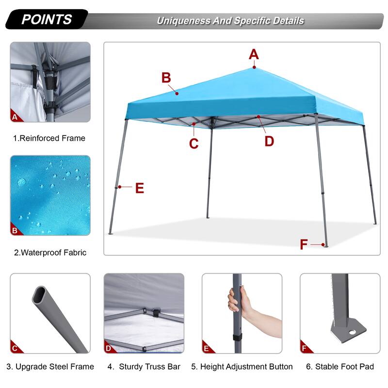 ABCCANOPY Portable Pop Up Canopy Tent Beach Canopy with Large Base - 10x10ft