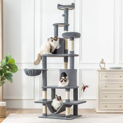 Adeco Cat Tree with Plush Hammock and Dangling Pompom