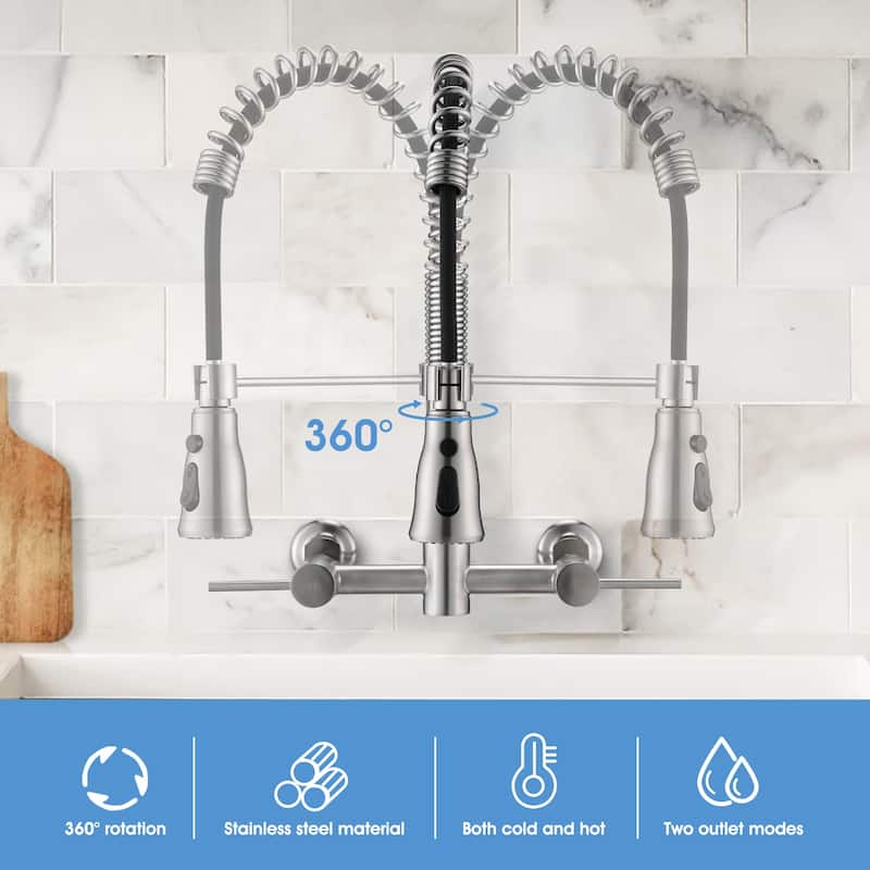 Dornberg Wall Mounted Pull Down Bridge Kitchen Faucet