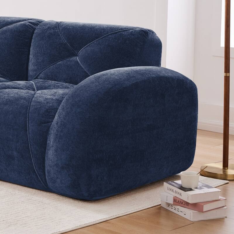 110.6" L-Shaped Velvet Sectional Boneless Sofa with Movable Ottoman