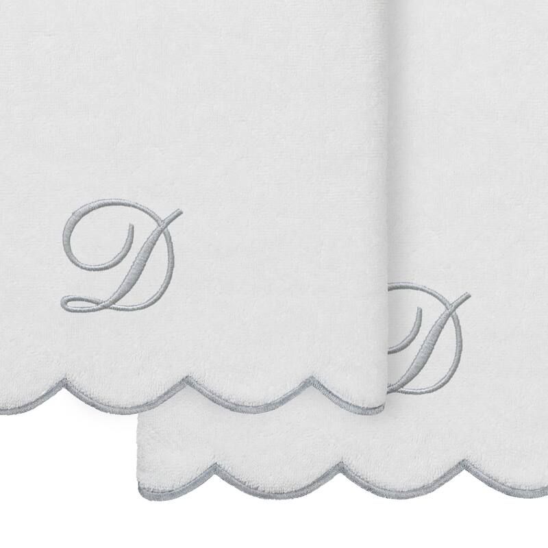 Authentic Hotel and Spa 100% Turkish Cotton Grey ADORNIA Scallop Personalized 2 Piece Bath Towel Set - 2 Bath Towels