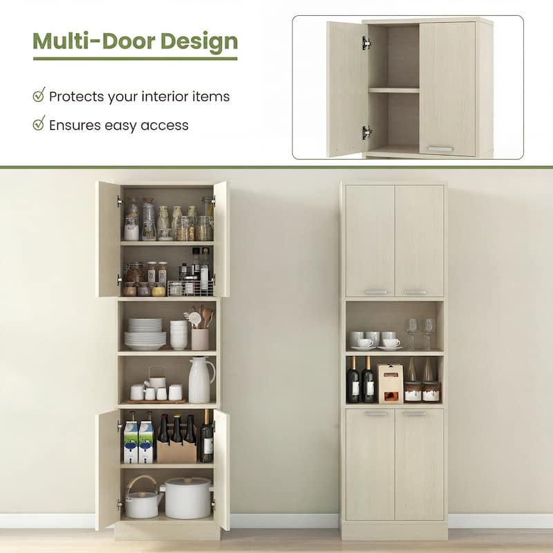 Costway 75" Tall Bathroom Storage Cabinet with 4 Doors & 2 Open - See Details