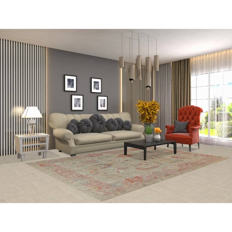 Vegetable Dye Oushak Turkish Area Rug Floral Handmade Wool Carpet - 6'1"x 8'10"